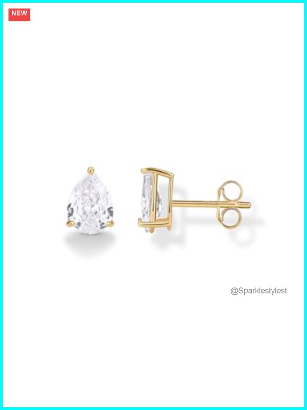 14K Gold Plated Stud Earrings with Cubic Zirconia, Hypoallergenic Pear Shape